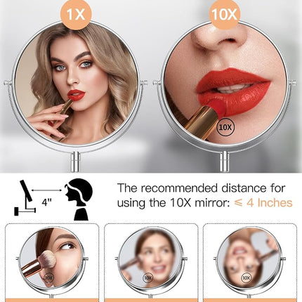 Gospire 9" Large Size Wall Mount Makeup Mirror with 1X/10X Magnification Double-Sided 360° Swivel Vanity Mirror，Chrome Polished Extendable Shaving Bathroom Wall Cosmetic Mirror for Men and Women