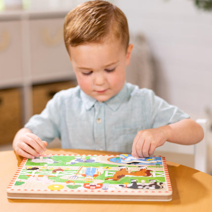 Melissa & Doug Rompecabezas musical de la Granja de Old MacDonald – Rompecabezas de madera con 8 piezas y clavijas, con sonidos activados por la luz, juguete de aprendizaje musical para niños pequeños y preescolares de 2 años en adelante
