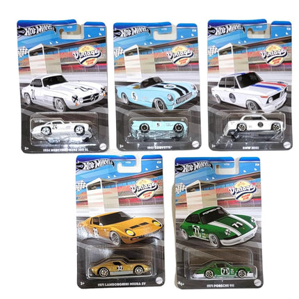 Hot Wheels -Set of 5 Vintage Racing Club 2024 Launch Pack Die Cast Vehicles HRT81-956A