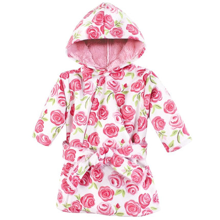 Hudson Baby Unisex Baby Mink with Faux Fur Lining Pool and Beach Robe Cover-ups, Pink Roses, 6-12 Months