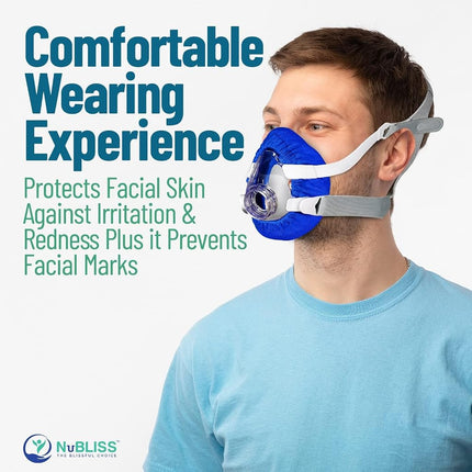 Nubliss CPAP Mask Liners - 4-Pack Soft Cushion Mask Cover Compatible with F20 Mask, F10 Mask, A Variety of Nasal Masks, Mouth Masks, & Most Full Face Masks - Washable, Reusable, Lightweight (Blue)