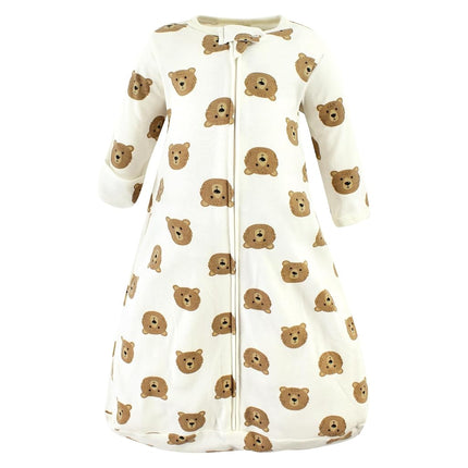Hudson Baby BabyCotton Long-Sleeve Wearable Sleeping Bag, Sack, Blanket, Brown Bear Long Sleeve, 3-9 Months