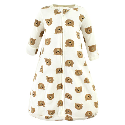 Hudson Baby BabyCotton Long-Sleeve Wearable Sleeping Bag, Sack, Blanket, Brown Bear Long Sleeve, 3-9 Months