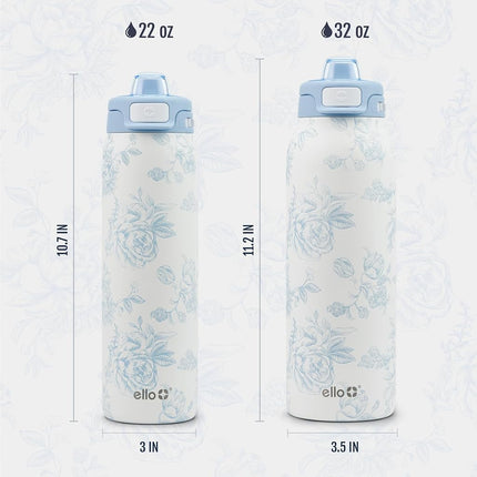 Ello Pop & Fill 32oz Stainless Steel Water Bottle with QuickFill Technology, Double Walled and Vacuum Insulated Metal, Leak Proof Locking Lid, Straw and Chug, Reusable, BPA Free, Porcelain Rose