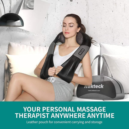 Nekteck Shiatsu Neck Massager with Heat for Pain Relief Deep Tissue, 2026 Upgraded 3D Back Shoulder Kneading Massage Pillow with Storage Bag, Body Relaxation Gifts for Men Women(NOT Cordless)