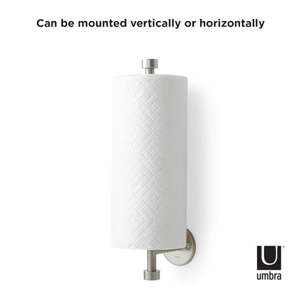 Umbra Cappa Wall Mount Paper Towel Holder – for Horizontal, Vertical and Under the Cabinet Mount, Nickel 1009237-410