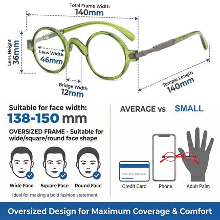 Eyekepper Readers Spring Temple Vintage Mini Small Oval Round Reading Glasses Green +1.5