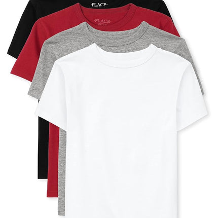 The Children's Place Lot de 4 tee-shirts basiques à manches courtes pour garçon, noir/rubis/gris chiné/blanc, S
