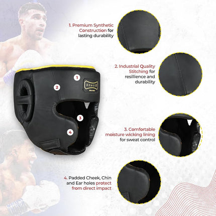 BRAVOSE Armour Boxing Headguard | Professional Strap Boxing, Training, Sparring & Martial Arts Headgear | Head Guard for Ear, Cheek, Face Protection | Helmet for MMA, Kickboxing, Taekwondo (S/M)