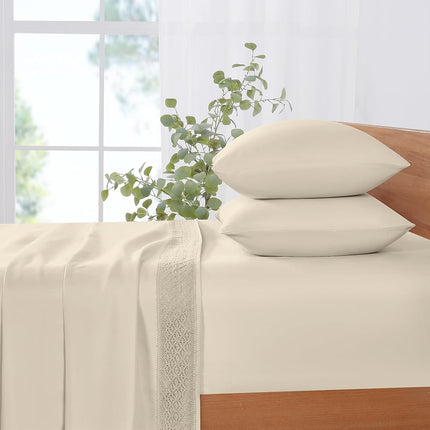 Modern Threads Pacific Coast Textiles 3 PIECE CROCHET LACE MICROFIBER SHEET SET LINEN TWIN, Microfibre