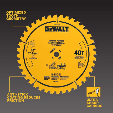 DEWALT Table Saw Blade, 10", 40 Tooth, with Fine Finish, Ultra Sharp Carbide (DWA11040)