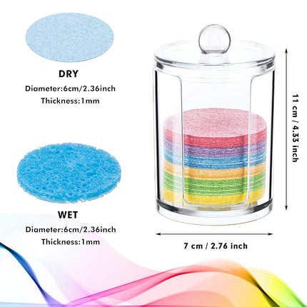 50 Pieces Compressed Natural Facial Sponges Round Soft Face Exfoliator Cleansing Sponge Reusable Cosmetic Sponge with Clear Plastic Sponge Storage Jar for Exfoliating, Makeup Removal (Multi-Color)
