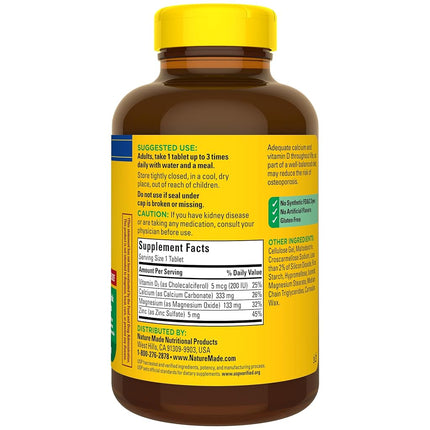 Nature Made Calcium Magnesium Zinc Tablets with Vitamin D, 300 Count