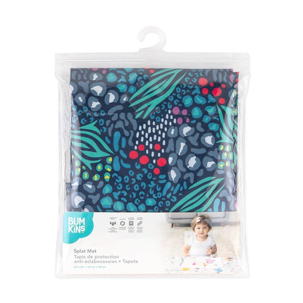 Bumkins Baby Splat Mat for Under High Chair, Babies Toddlers Eating Mess Mat, Waterproof Reusable Cloth for Arts and Crafts, Playtime Mat for Kids, Floors or Tables, Fabric 42inx42in, Jungle Blue
