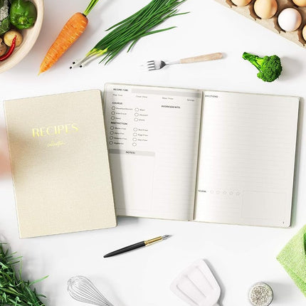 hi!SCI Blank Recipe Book to Write in Your Own Recipes, Large Recipe Notebook with 192 Pages, 7" x 10" Hardcover Recipe Journal for Family Cooking Lover (Cream)