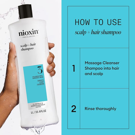 Nioxin Cleanser, System 3 (Fine/Treated/Normal to Thin-Looking), 33.8 Ounce