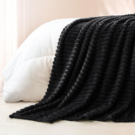 Exclusivo Mezcla Striped Jacquard Bed Blanket Double Size, Black
