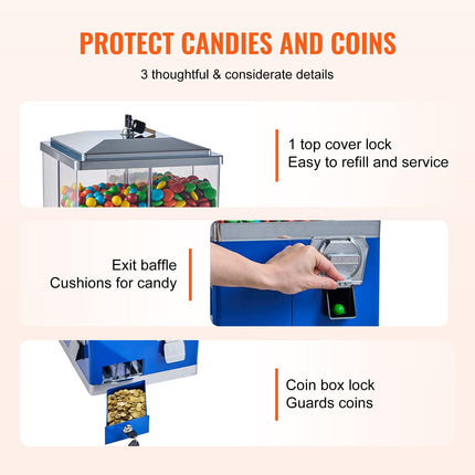VEVOR - Commercial Vending Machine, Four Rotating Compartments, Candy and Candy Dispenser, Height Adjustable Candy Bank with Iron Stand, for Capsules
