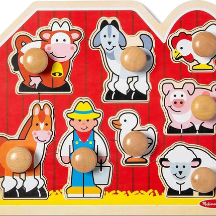 Melissa & Doug Jumbo Knob Wooden Peg Puzzle – Farm Animals Toy for Toddlers, Chunky Early Learning Puzzle for Ages 1+