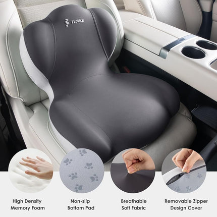 Coussin de siège de camion en mousse à mémoire de forme FLORICH, coussin de siège de voiture et oreiller de soutien lombaire pour chaise de bureau, soutien dorsal ergonomique et soulagement de la sciatique pour les longs trajets (gris clair)