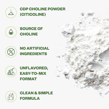 Purisure CDP Choline Powder, 10g | Brain Booster Supplement for Focus, Memory, Clarity, Energy | Improves Thinking Process, Emotional Well-Being | Reduces Mental Block & Fatigue | 40 Servings