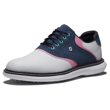 FootJoy Men's Traditions Golf Shoe, White/Blue/Pink, 7.5 Wide