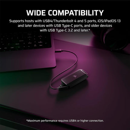 Corsair EX400U SURVIVOR 2TB USB4 External SSD – Up to 4000 MB/s, IP55 Rugged Drive, Plug & Play for PC, Mac & iPad – Black