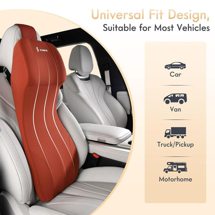 FLORICH 2-in-1 Lumbar Support with Headrest Pillow for Car Ergonomic Memory Foam Car Seat Back Cushion Integrated Lumbar Pillow with Car Neck Pillow for Driving Seat Relief Back Sciatica Pain, Red