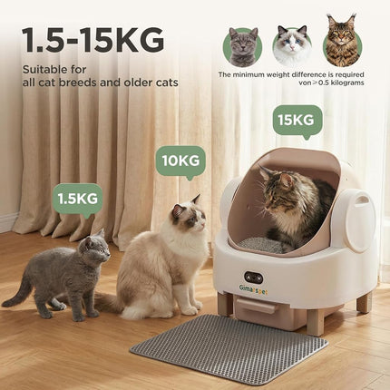Gimars Open Top Design Self Cleaning Litter Box, Automatic Cat Litter Box for Multiple Cats & Senior Cats, App Control with Safety Sensors, Low Odor, Includes Trash Bags & Litter Mat, Champagne
