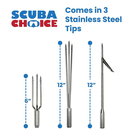Scuba Choice Spearfishing 5' Fiberglass Travel Hawaiian Sling Pole Spear - 2-Piece with 3 Tips Set (12" Paralyzer & Lionfish Tip) | Durable Lightweight, Includes Black Rubber Carry Bag