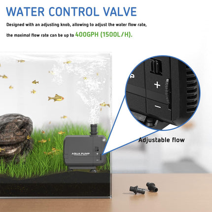 Simple Deluxe 400GPH 15W Water Table Pump (1500L/H) with 3 Nozzles, Perfect for Fish Tank, Pond, Aquarium, Statuary, Hydroponics, Black