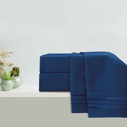 Elegant Comfort Luxurious Microfiber GIFT BOX 4-Piece Bedding Sheet Set, Breathable, Soft 1500 Premium Hotel Quality, Deep Pocket and Easy Fit, California King, Navy Blue