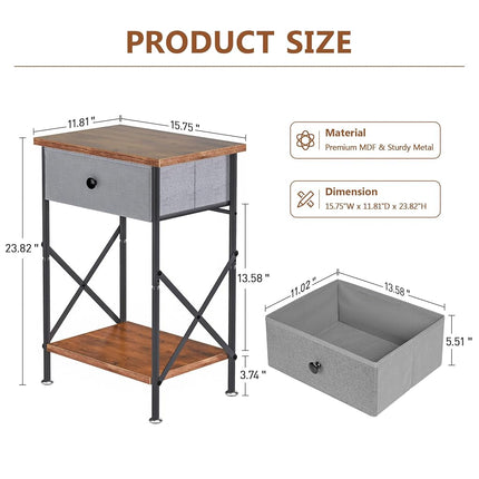 VECELO Nightstands X-Design Side End Table Night Stand with Storage Shelf for Bedroom,Living Room,Set of 2 (Black A2)