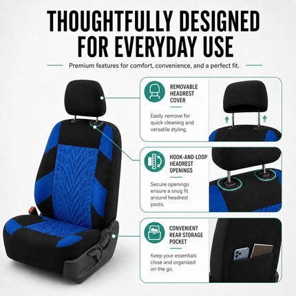 FH GROUP Car Seat Covers Full Set Premium Cloth - Universal Fit,Automotive Seat Cover,Low Back Front Seat Covers,Airbag Compatible,Split Bench Rear Seat,Washable Seat Cover for SUV,Sedan Blue