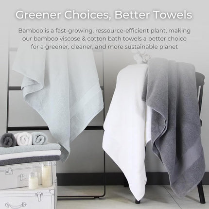 Natureva Bamboo Bath Towels, Set of 6 | Super Absorbent, Quick Dry, Extra Plush | Bamboo Viscose & Zero-Twist Cotton | Thick & Soft Blend | 700 GSM Luxury Shower Bathroom Towel | Colour Chalk