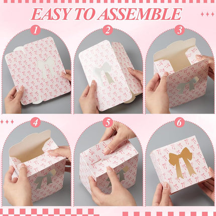 Chivertion 50 Pcs Pink and White Bow Cookie Box with Window Bowknot Small Bakery Boxes Cake Treat Containers for Pastry Donuts Macaroon Wedding Bridal Shower Birthday Party Favors