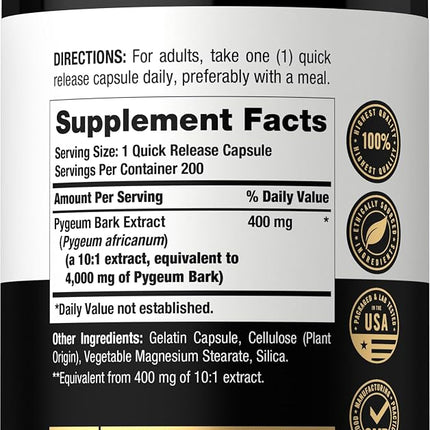 Pygeum Africanum Bark 1500 mg 2 x 100 Capsules Twin Pack | High Potency Extract | Supports Prostate Health | Non-GMO, Gluten Free Supplement | by Carlyle