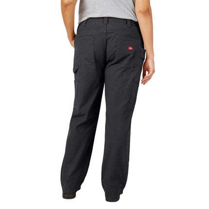 Dickies Women's Plus Size Relaxed Straight Carpenter Duck Pant Work Utility, Rinsed Black, 20