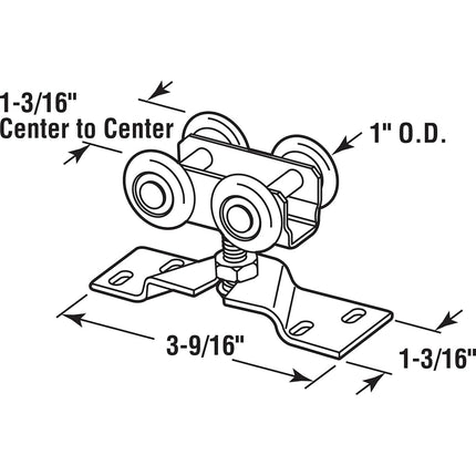 Prime-Line N 7410 Pocket Door Roller Assembly, 1 in. (Outside Diameter), Convex, Plastic Tires, Steel Bracket (Single Pack)