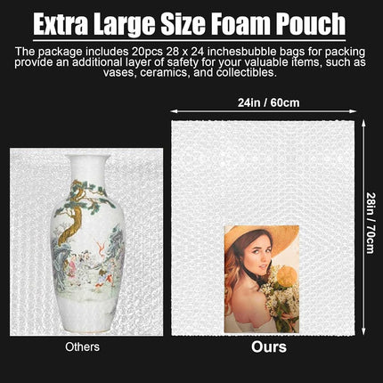 Dunzoom 20 Pack 24 * 28 Inch Extra Large Bubble Pouches Clear Bubble Pouch Wrap Bags for Packing Shockproof Cushioning Wrap Bag for Shipping Moving Fragile Dishes China Plates Painting Fragile Items