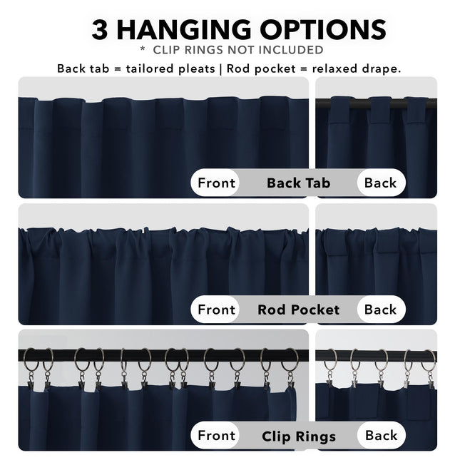 Deconovo Rod Pocket and Back Tab Blackout Curtains for Living Room, Thermal Insulated Room Darkening Curtains, 42x95 Inch, Navy Blue, 2 Panels