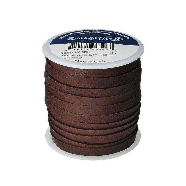 Silver Creek Leather Co Realeather Deerskin Leather Lace for Crafts and Jewelry Making, 3/16" x 50', Chocolate