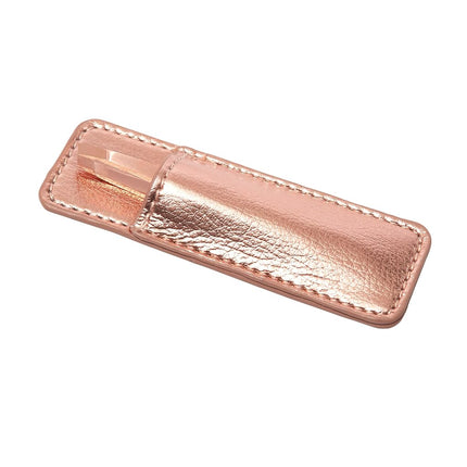 TWEEZERMAN Mini Tweezers with Leather Case (Slanted Tip for Eyebrow Plucking, Travel Size) Rose Gold