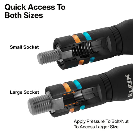 Klein Tools 651MQS Impact-Rated Quad Socket Set, 4-in-1 Flip Socket Driver, Color-Coded, Heavy-Duty Multi Tool, 1/4-Inch Drive, Metric 7mm, 8mm, 10mm, 12mm, 3-1/2-Inch Extension Shaft