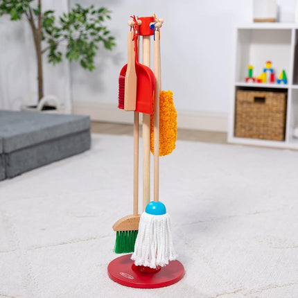 Melissa & Doug Nettoie ! Balaye ! Lave ! Ensemble de nettoyage en bois de 6 pièces pour jeux d'imitation, balai, plumeau, jouets de nettoyage de taille enfant pour garçons et filles - Certifié FSC - Certifié FSC