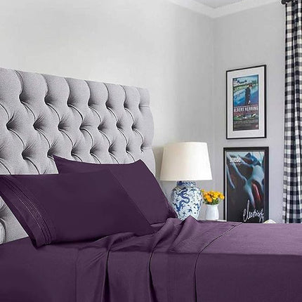 Elegant Comfort 1500 Premier Luxury Hotel Quality Super Soft Wrinkle Free and Fade Resistant 4-Piece Bed Sheet Set, King, Purple