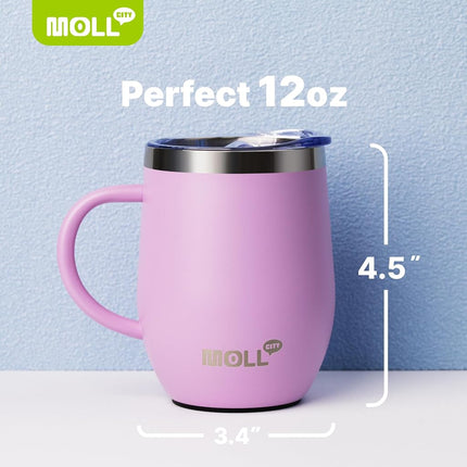 Mollcity Wine Tumbler with Handle-12 oz Stainless Steel Double Wall Vacuum Insulated Tumbler Cup with Lid and Straw-Reusable Metal Travel Cup Leak Proof (Teal-Orange)