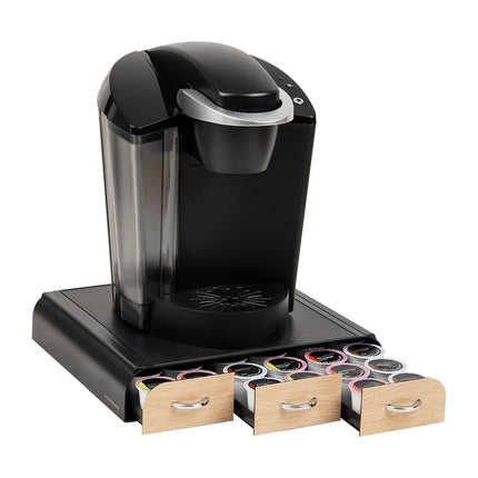 Mind Reader 36 Capacity 'Anchor' Triple Drawer K-Cup, Dolce Gusto, CBTL, Verismo, Single Serve Coffee Pod Holder Drawer, Black with Brown Wood Veneer