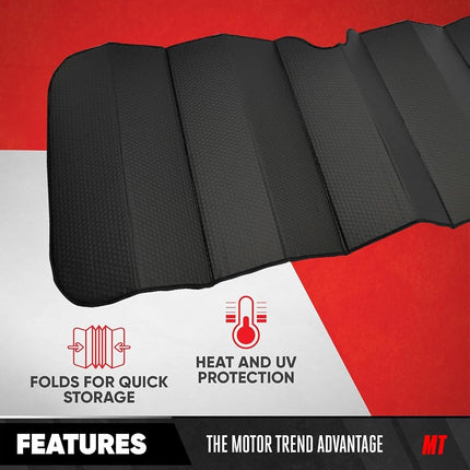 Motor Trend Front Windshield Sun Shade - Accordion Folding Auto Sunshade for Car Truck SUV - Blocks UV Rays Sun Visor Protector - Keeps Your Vehicle Cool - 58 x 24 Inch (Black)