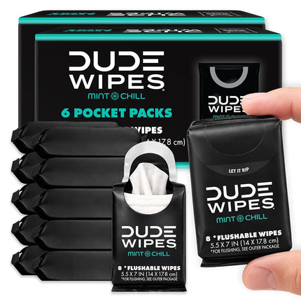 DUDE Wipes Mint Chill Pocket Packs - Travel Wipes 